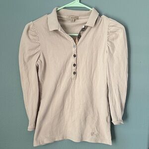 Burberry Brit Beige Cotton Pique Puff Long Sleeve Polo T-Shirt xs